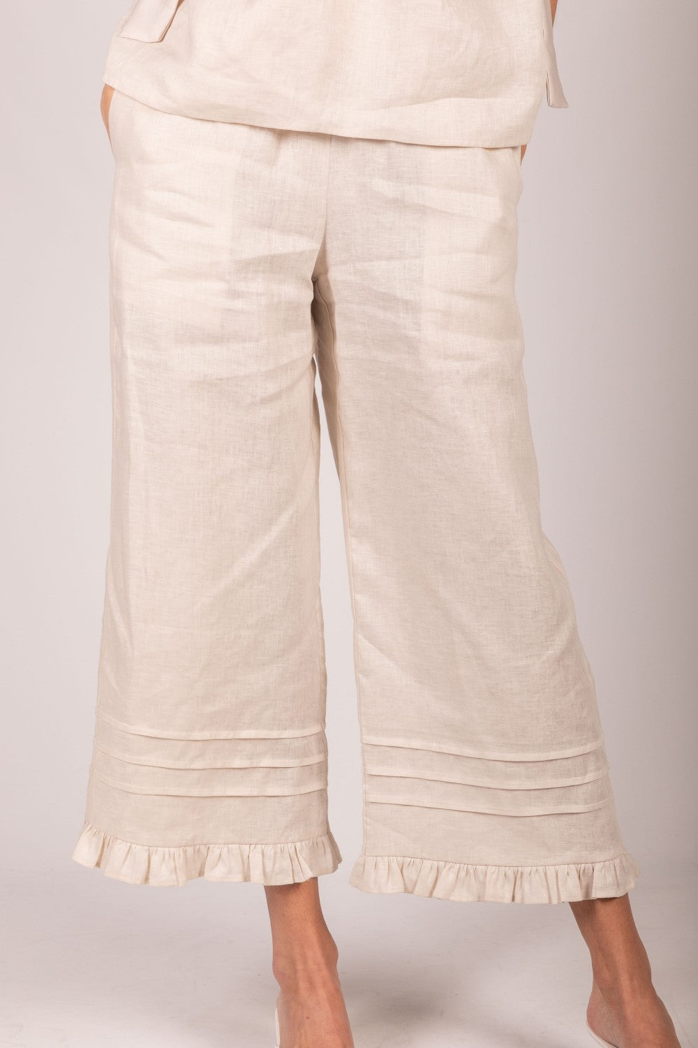 Linen Ruffled Hem Wide Leg Pant