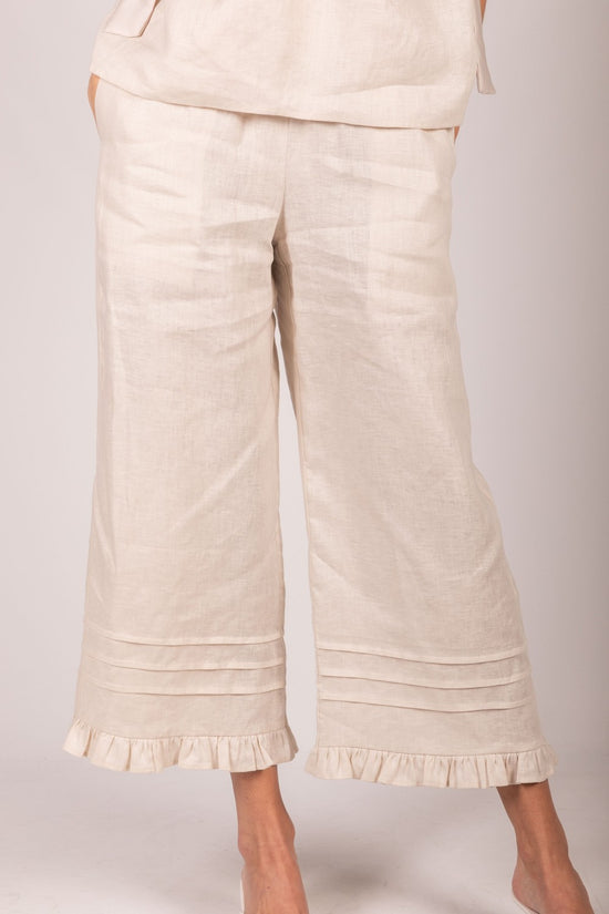 Linen Ruffled Hem Wide Leg Pant