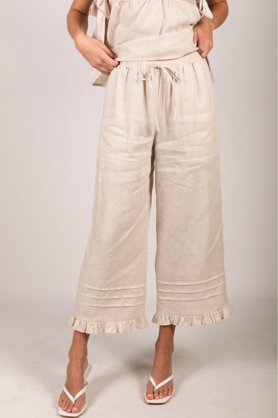 Linen Ruffled Hem Wide Leg Pant