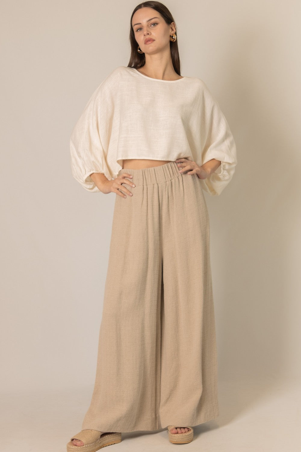 Linen Cropped Long Sleeve Top