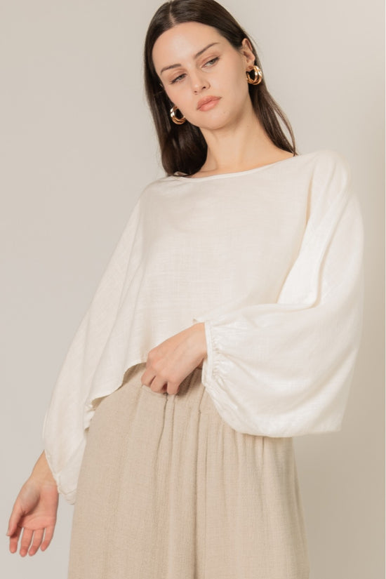 Linen Cropped Long Sleeve Top