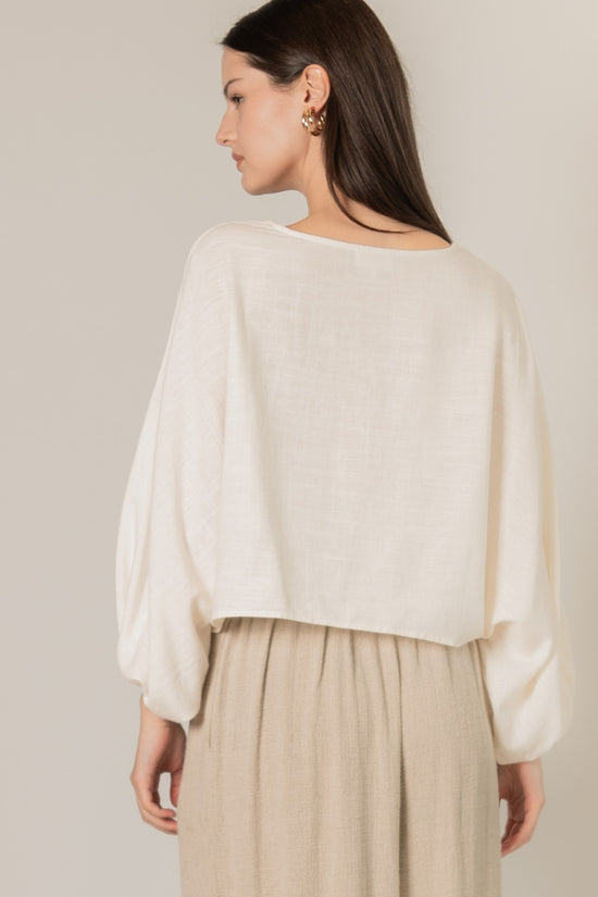 Linen Cropped Long Sleeve Top