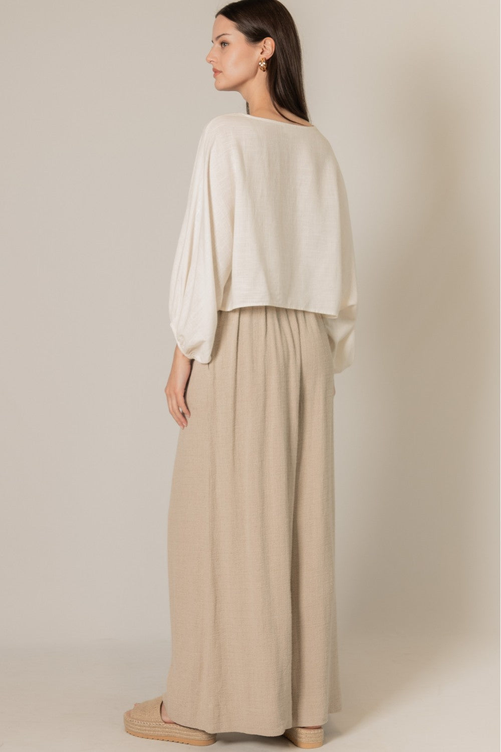 Linen Cropped Long Sleeve Top