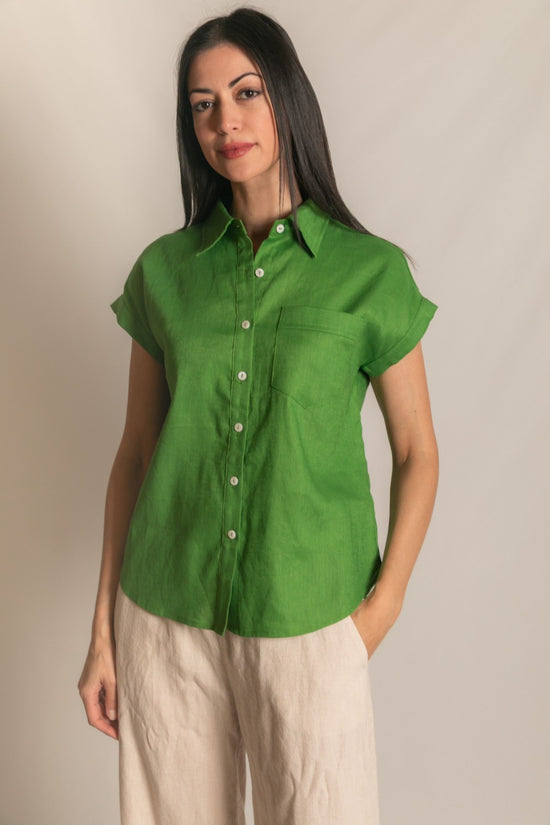 Linen Relaxed Short Sleeve Button Up Shirt