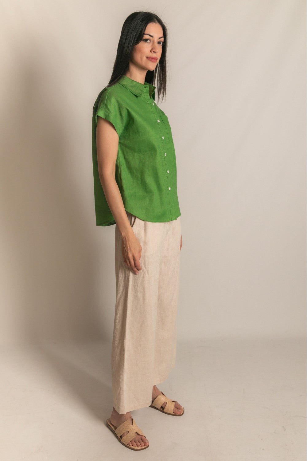 Linen Relaxed Short Sleeve Button Up Shirt