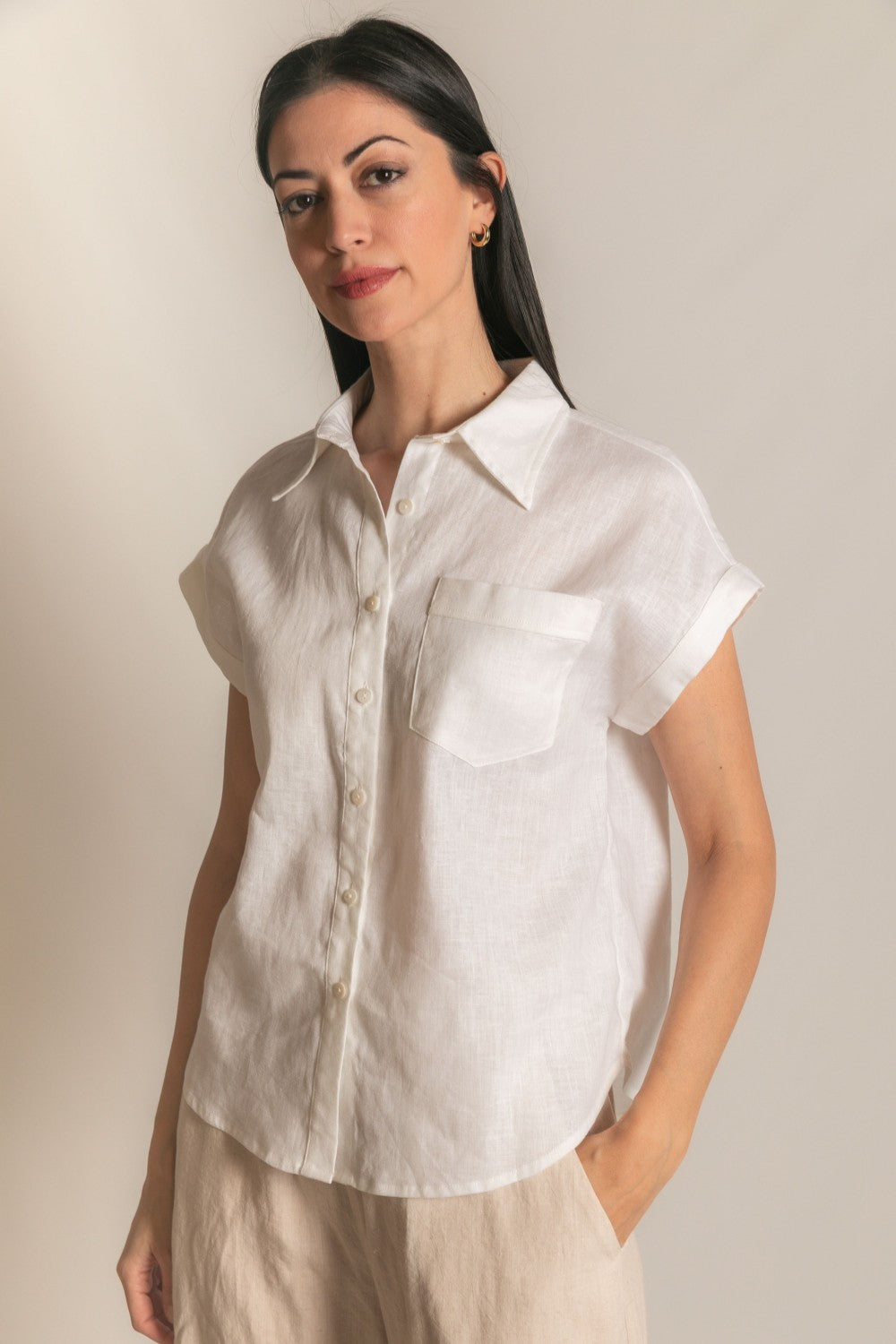 Linen Relaxed Short Sleeve Button Up Shirt