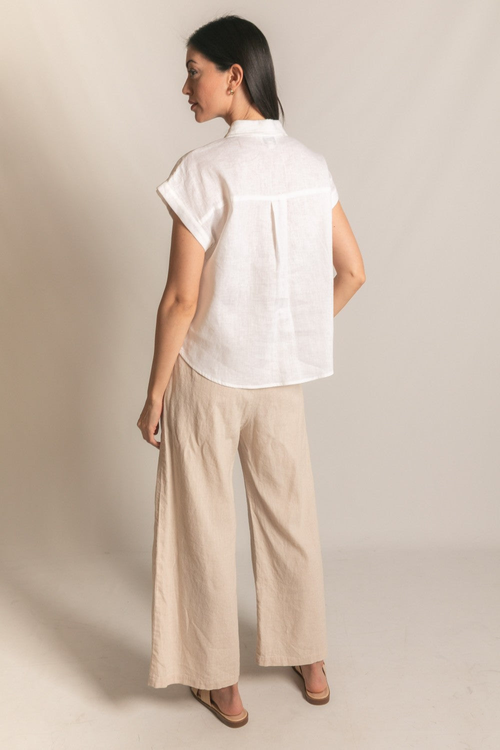 Linen Relaxed Short Sleeve Button Up Shirt