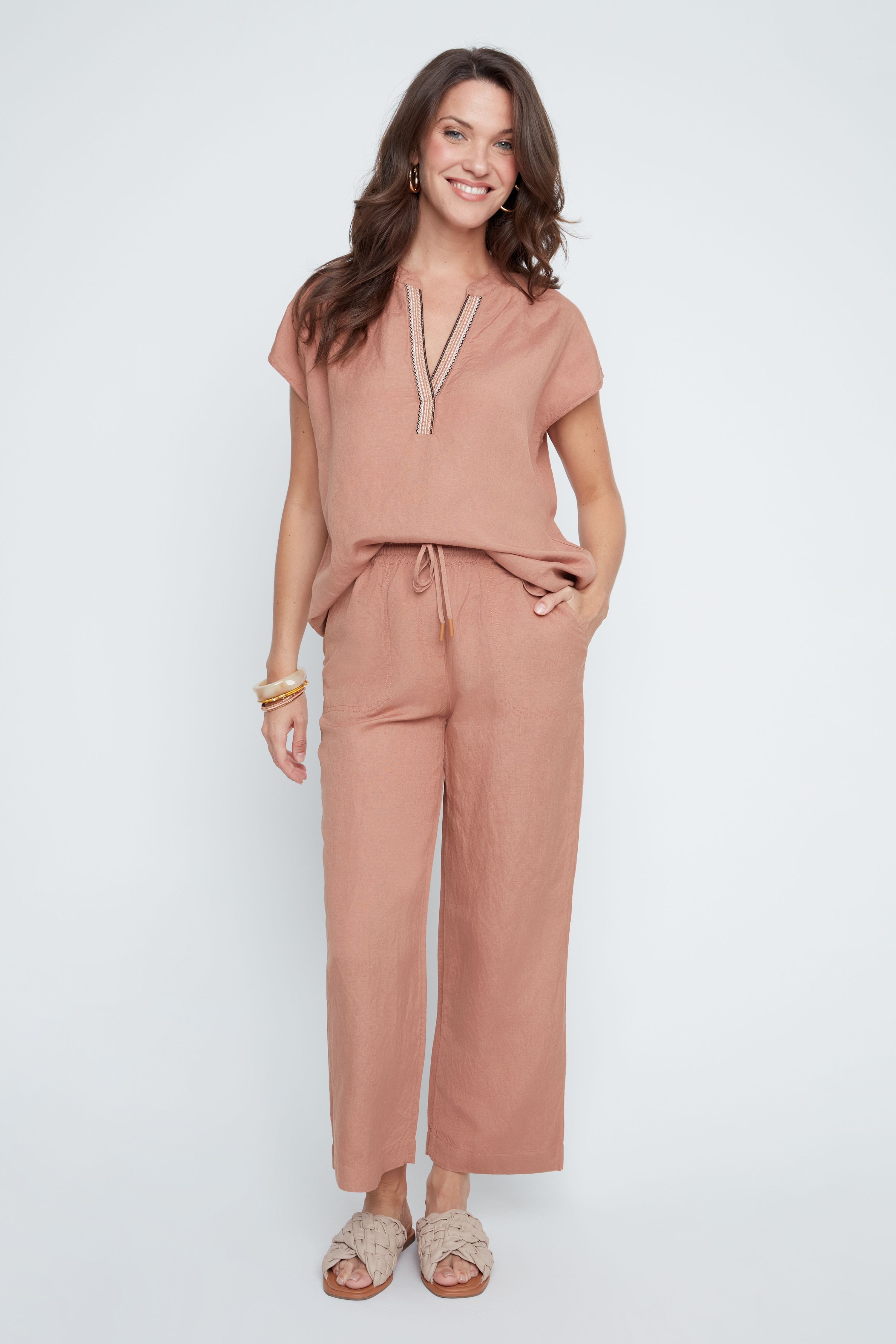 Blush Breeze Linen Cropped Pants