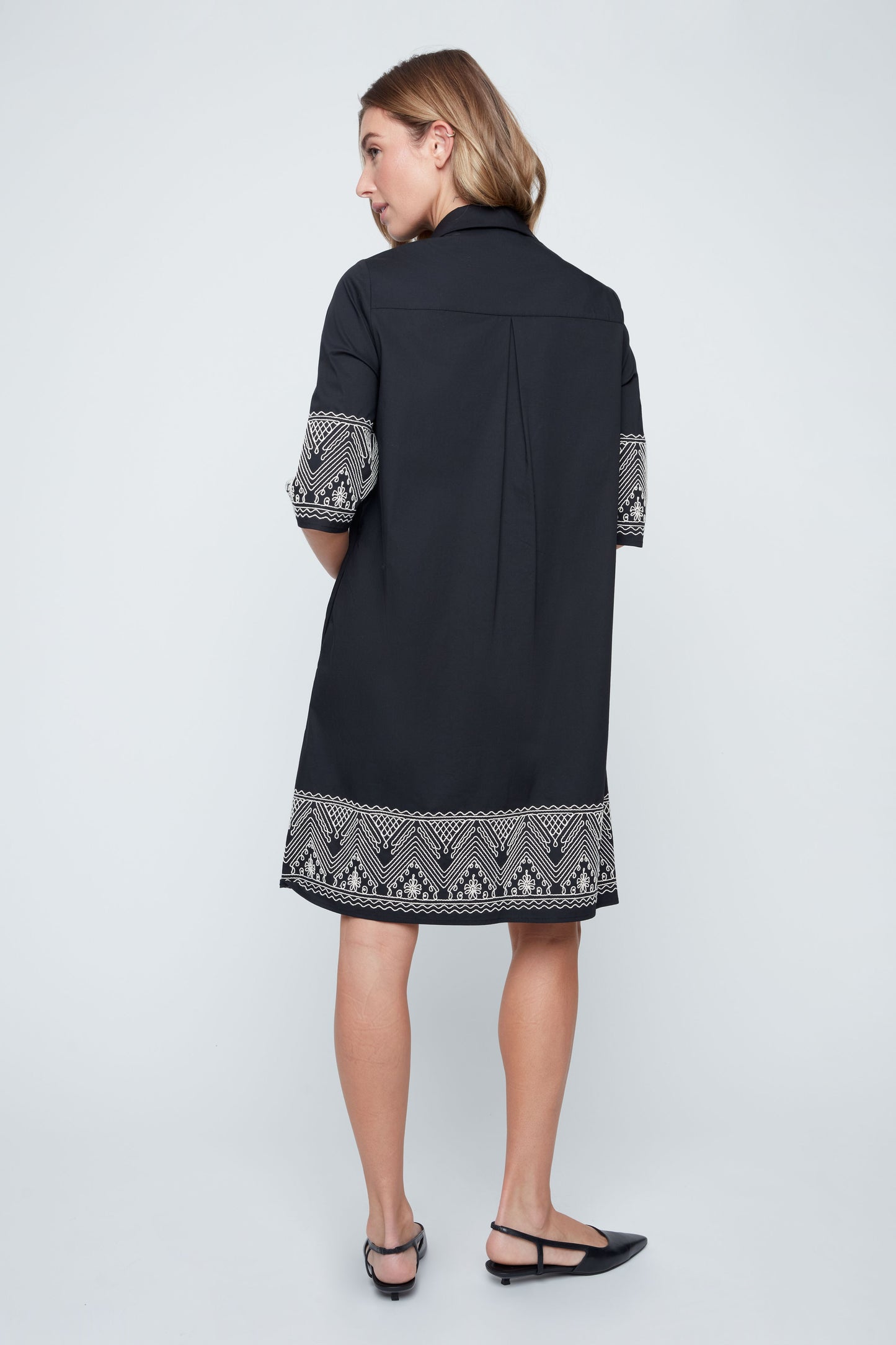 Midnight Charm Embroidered Shirt Dress
