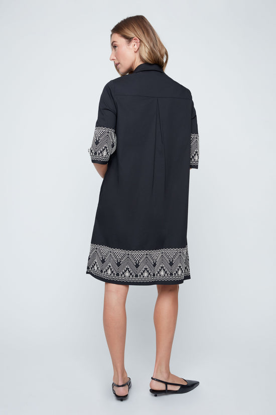 Midnight Charm Embroidered Shirt Dress