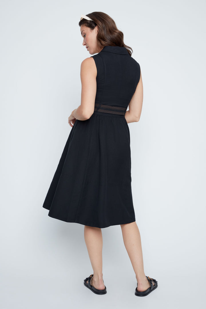 Midnight Elegance Belted Linen Dress