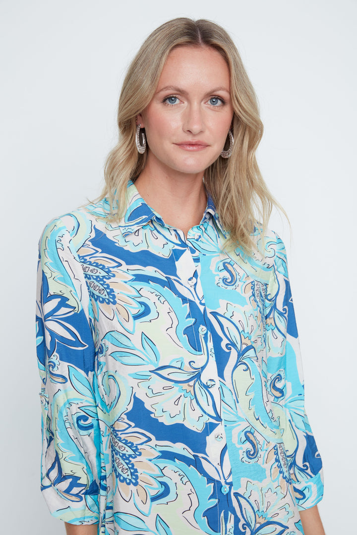 Coastal Blue Paisley Breeze Shirt Dress*FINAL SALE*