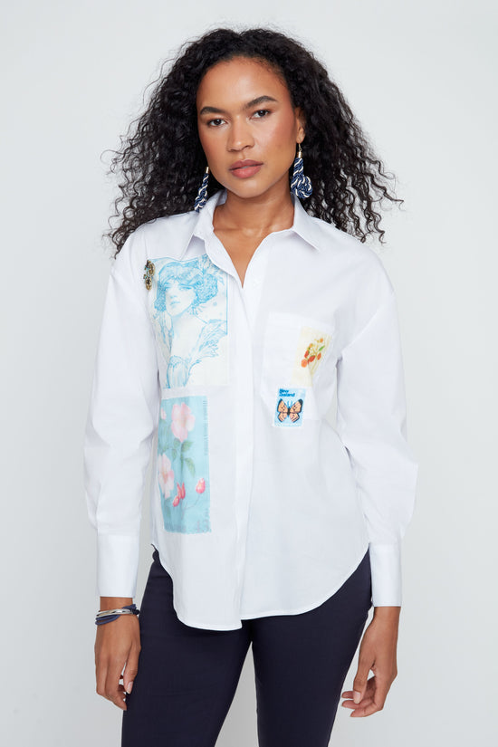 Vintage Postcard Charm Button-Up