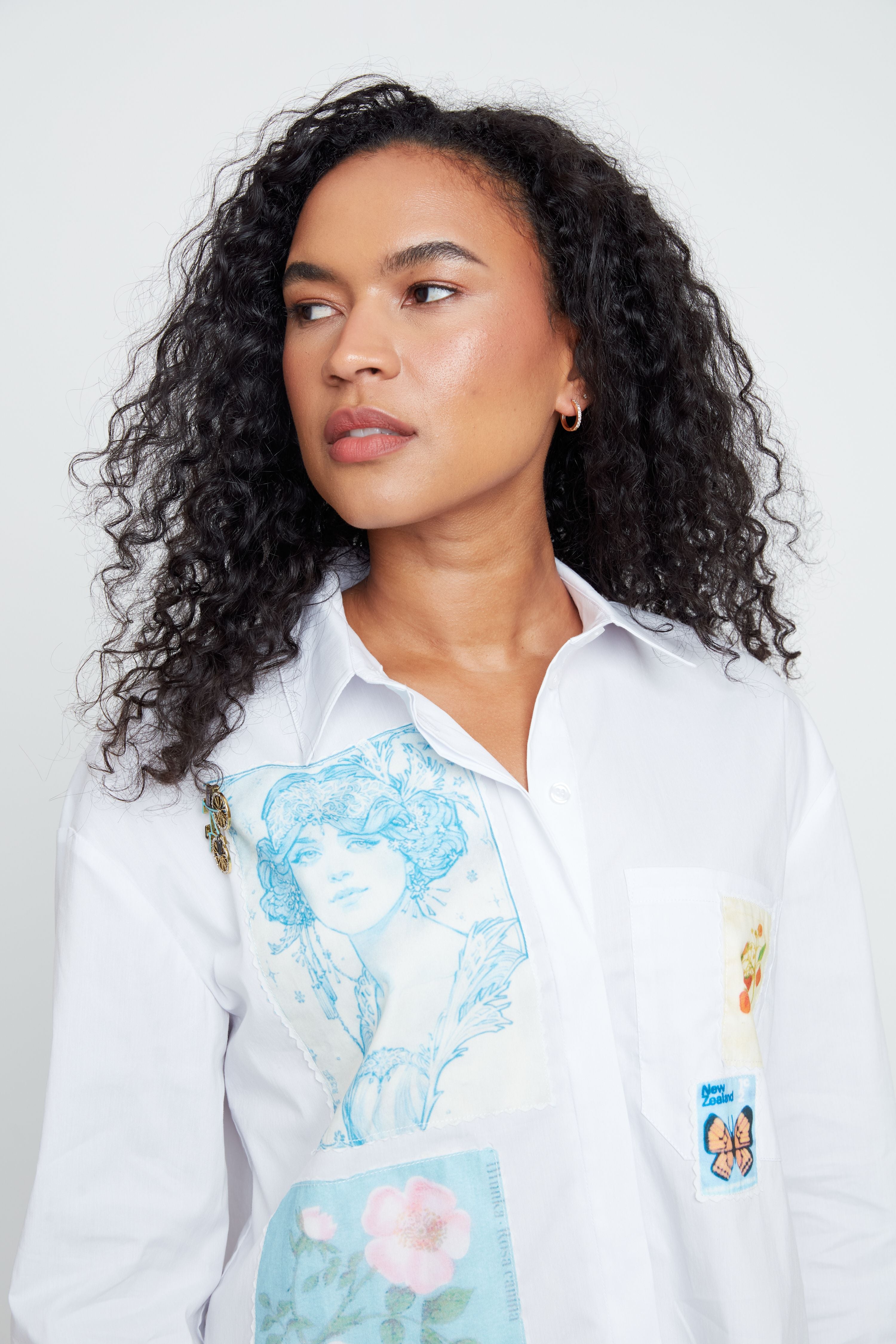 Vintage Postcard Charm Button-Up