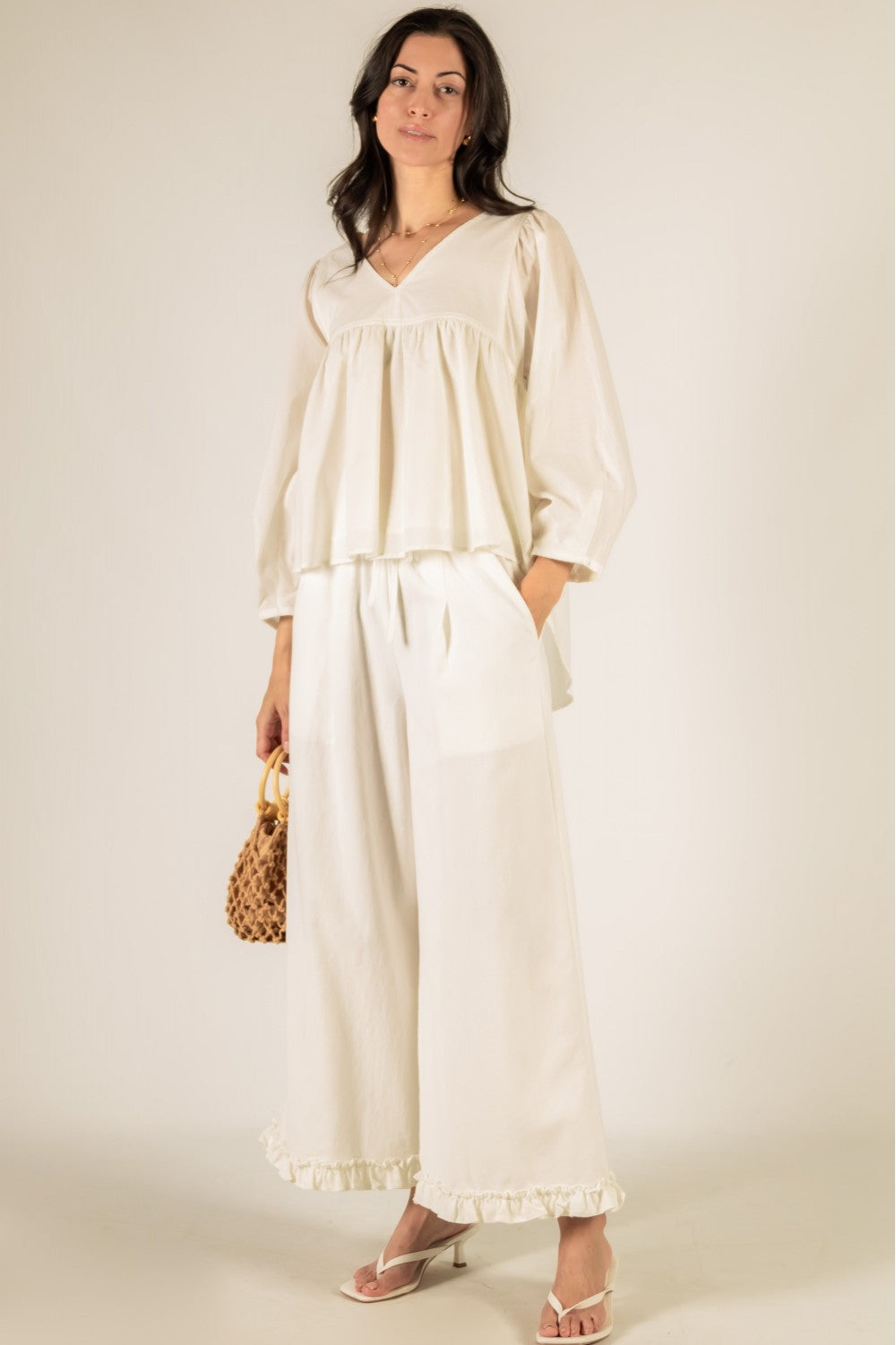 Cotton V-Neck Blouse