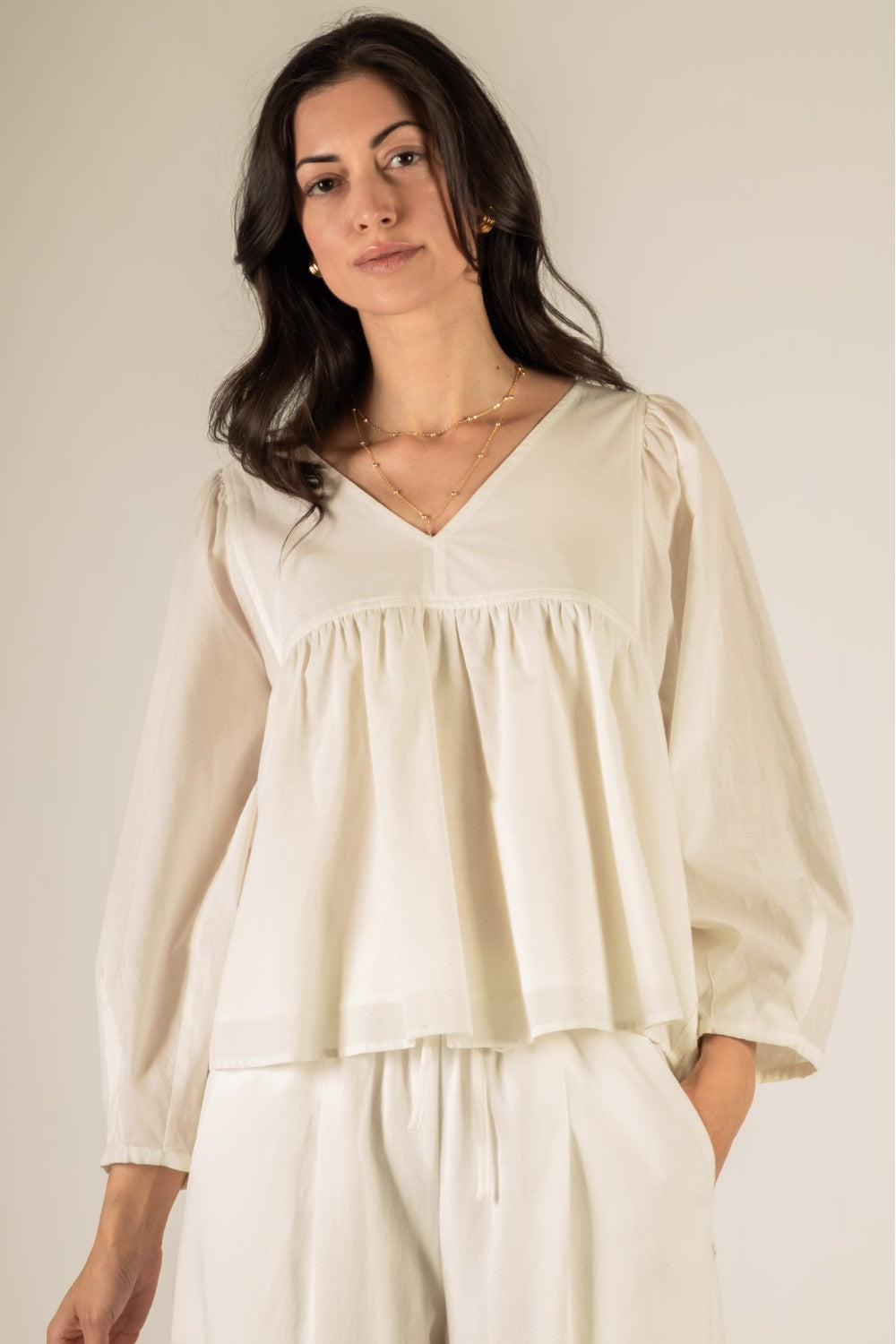 Cotton V-Neck Blouse