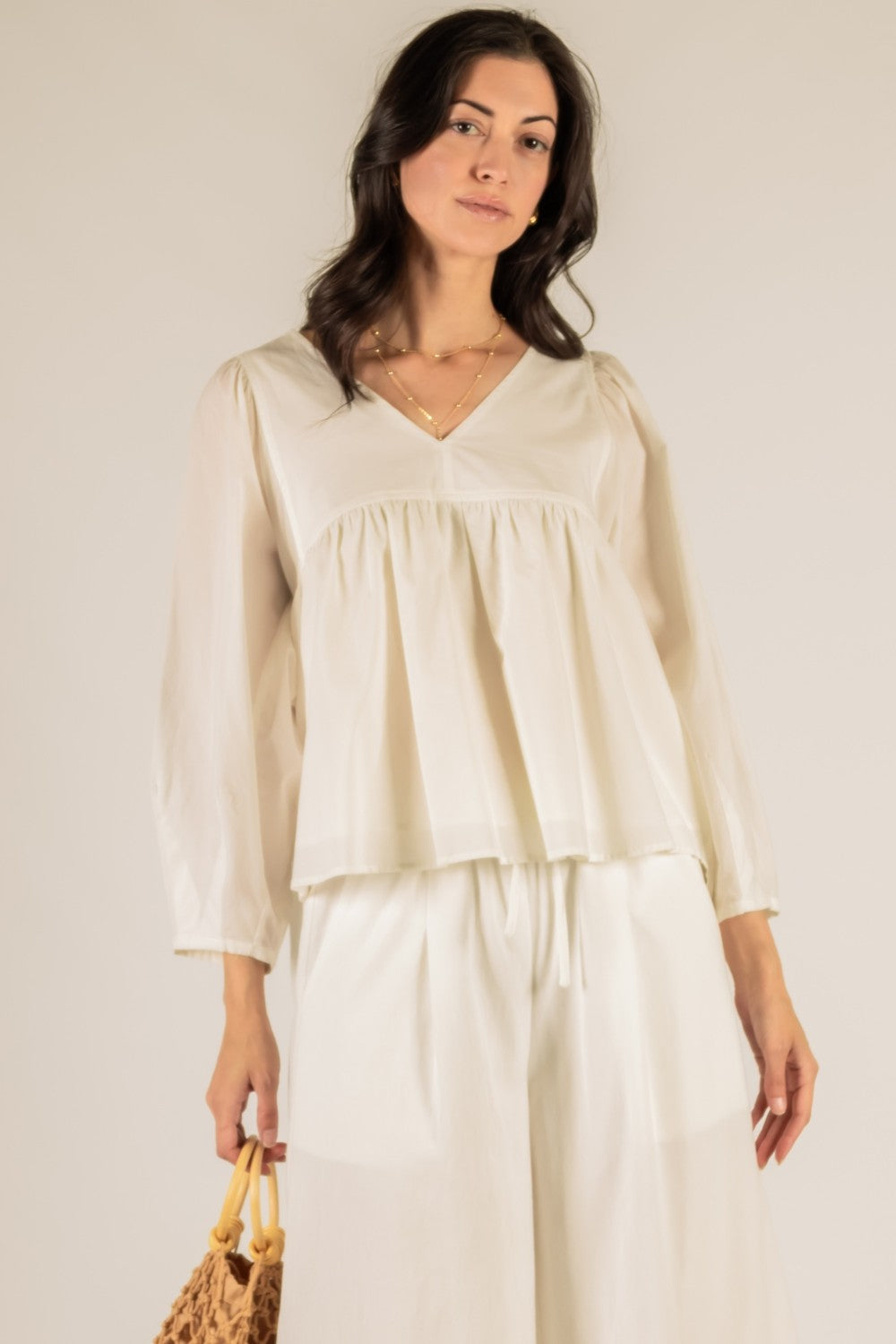 Cotton V-Neck Blouse