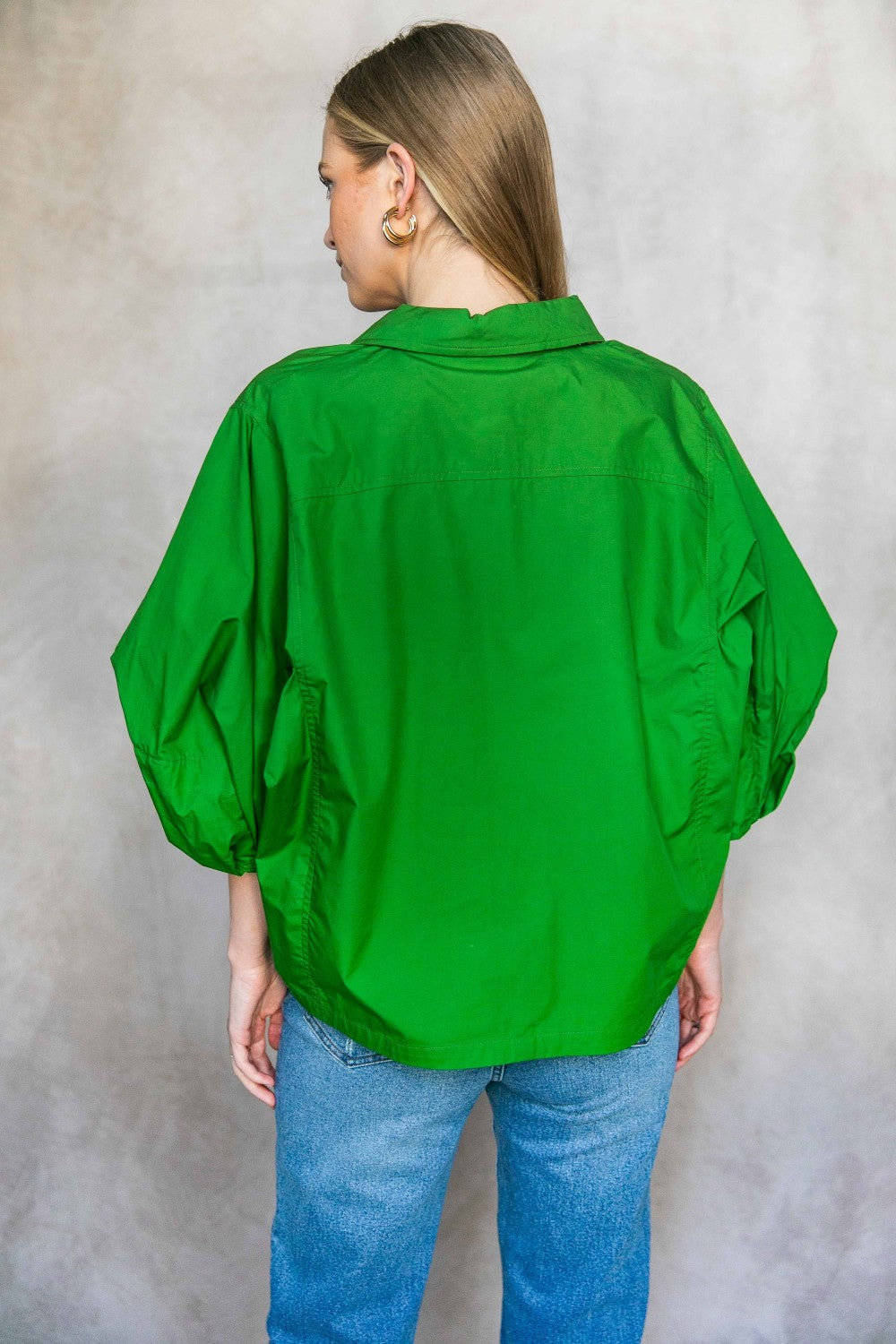 Poplin Bishop Sleeve Button Up Blouse