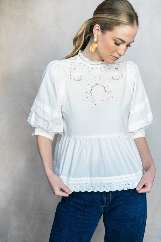 Eyelet Balloon Sleeve Blouse
