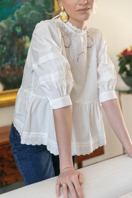Eyelet Balloon Sleeve Blouse