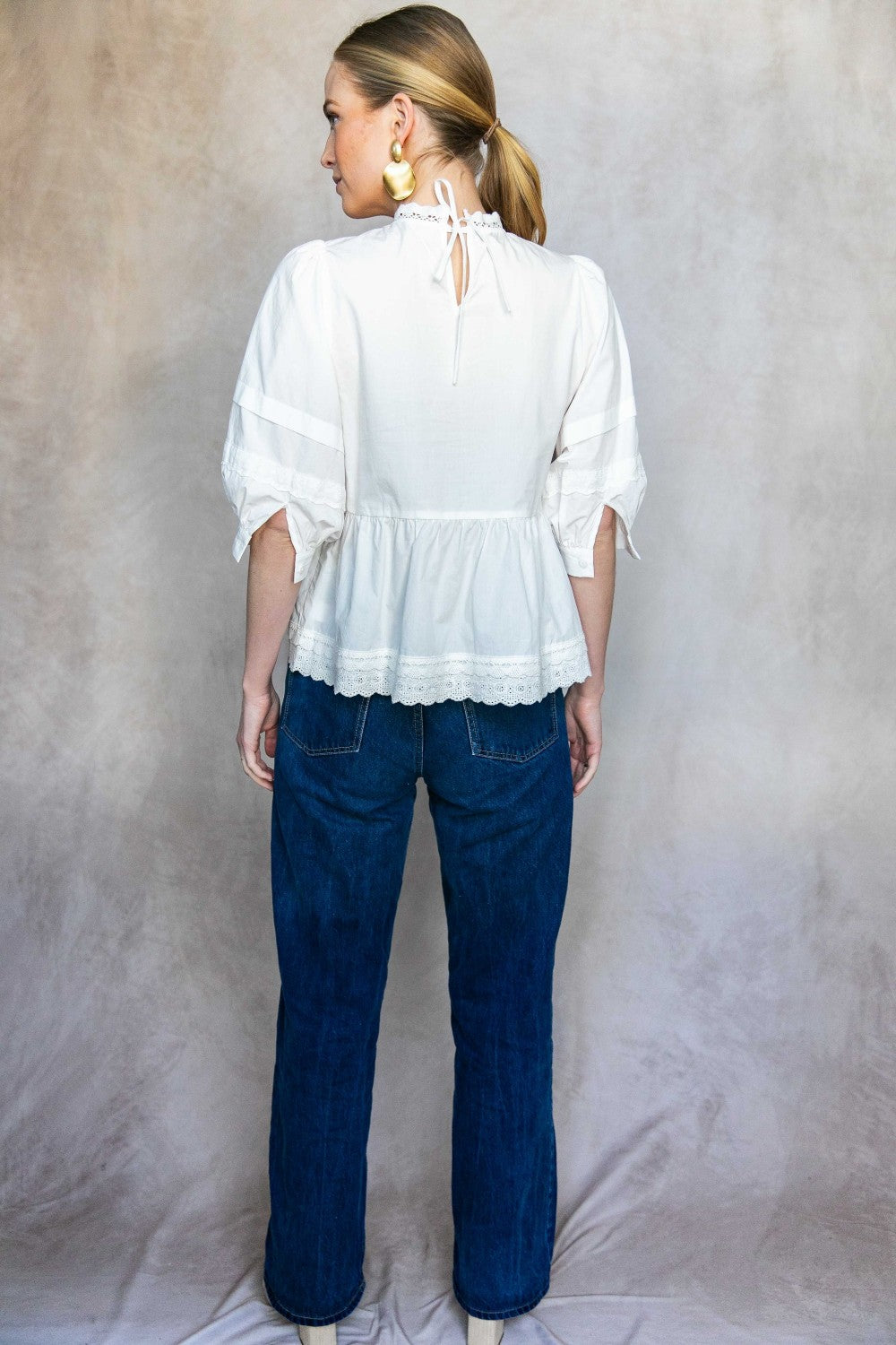 Eyelet Balloon Sleeve Blouse