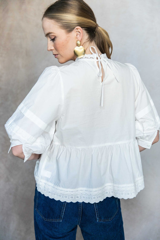 Eyelet Balloon Sleeve Blouse