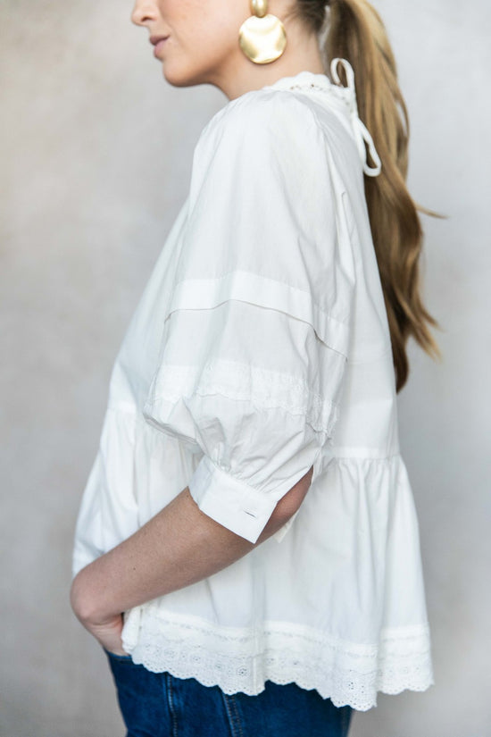 Eyelet Balloon Sleeve Blouse