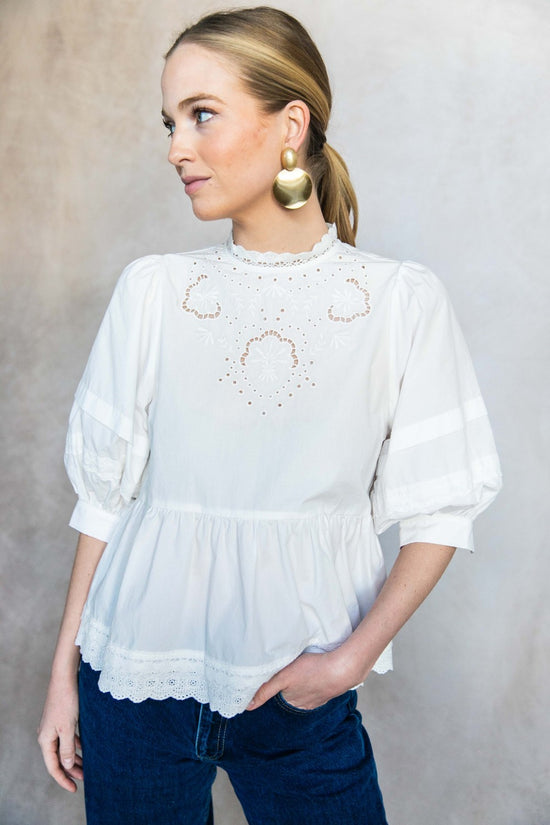 Eyelet Balloon Sleeve Blouse