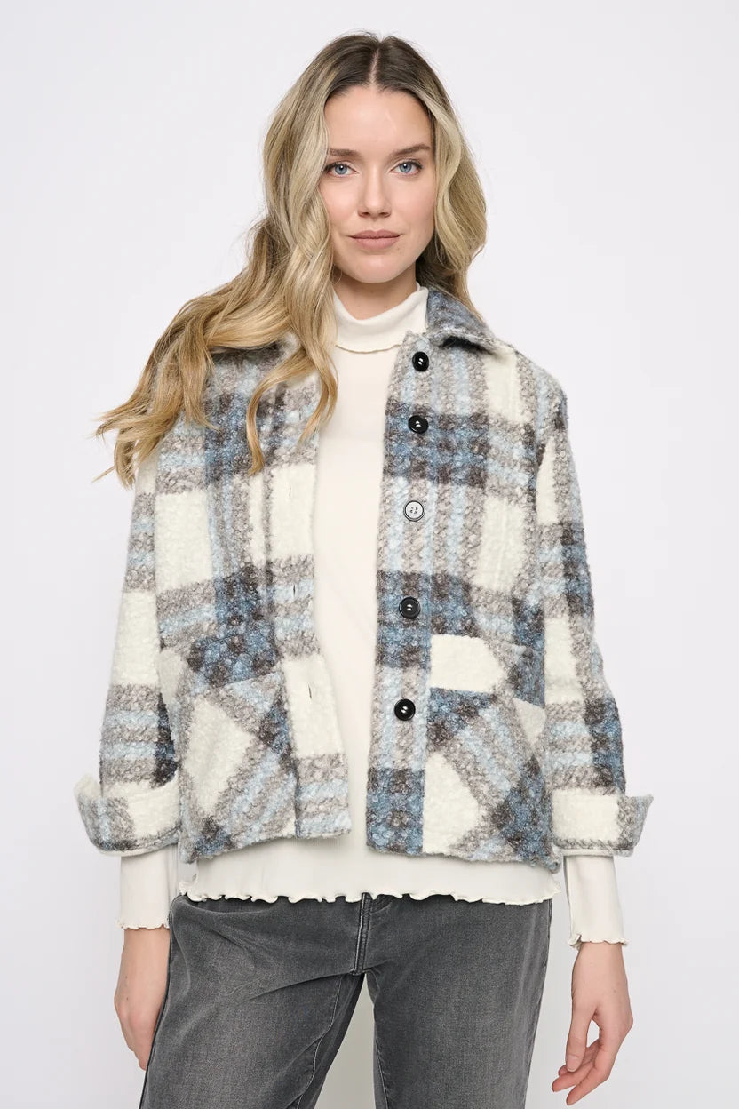 Plaid Button-Front Short Jacket