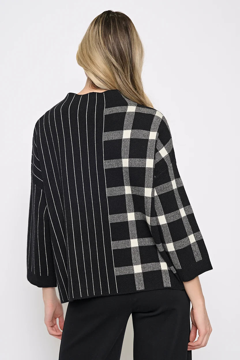 Plaid Stripe Funnel Neck Top