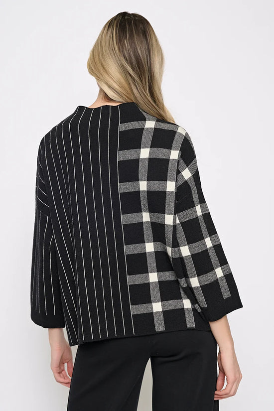 Plaid Stripe Funnel Neck Top