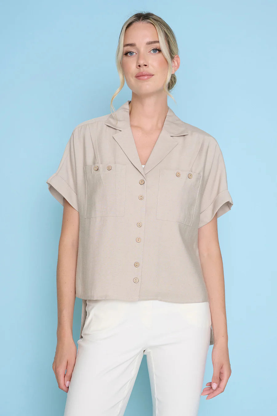 Button Front Blouse with Pockets