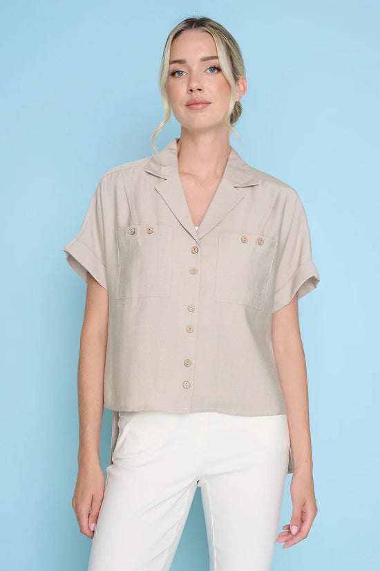 Button Front Blouse with Pockets