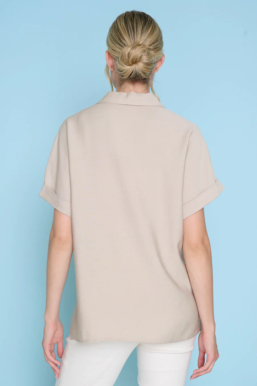 Button Front Blouse with Pockets