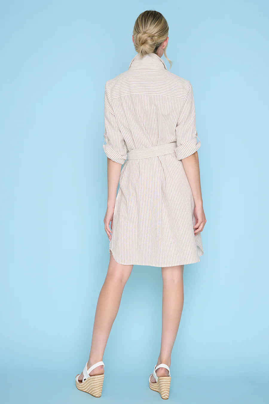 3/4 Sleeves Button-Front Belted Dress