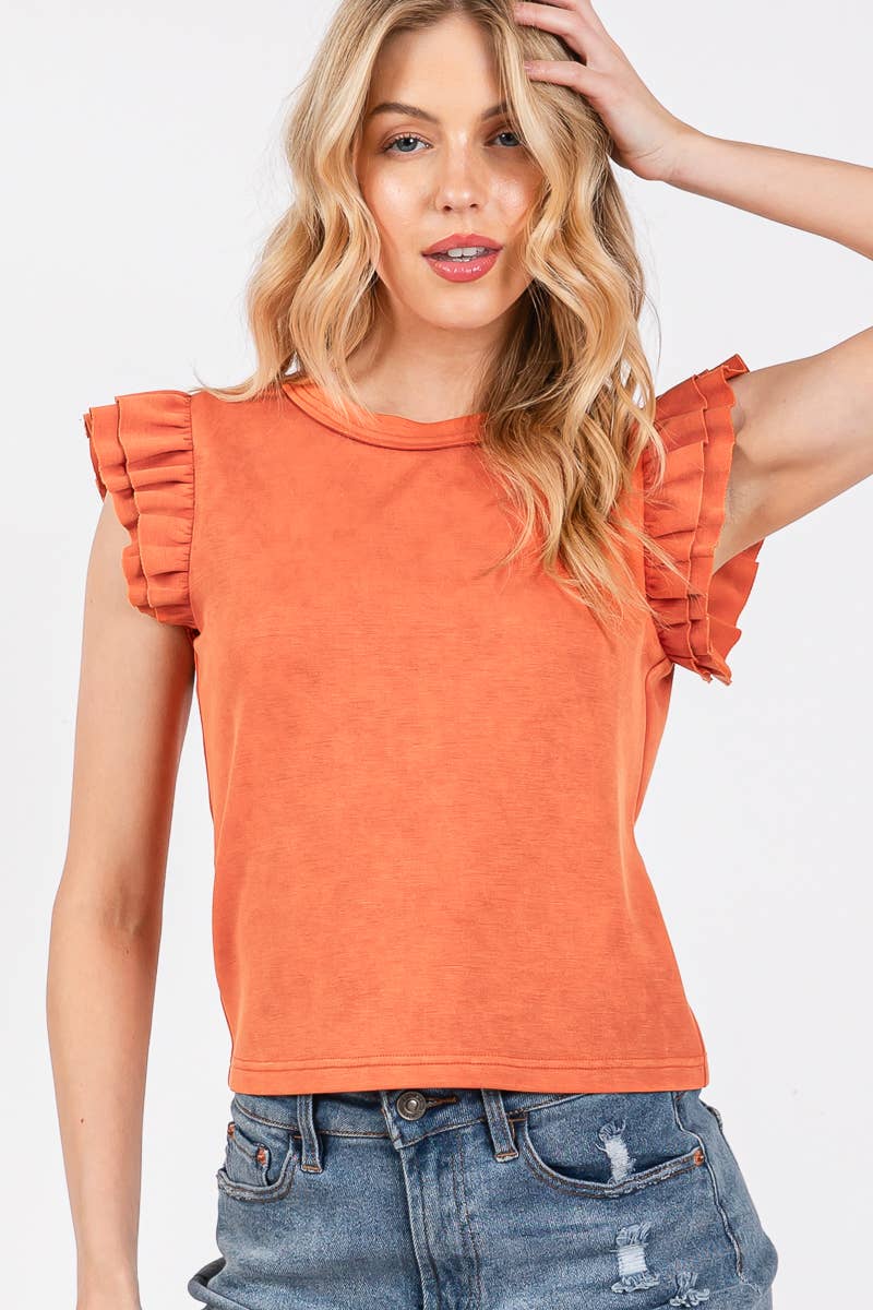 Mineral Washed Ruffle Sleeve Top