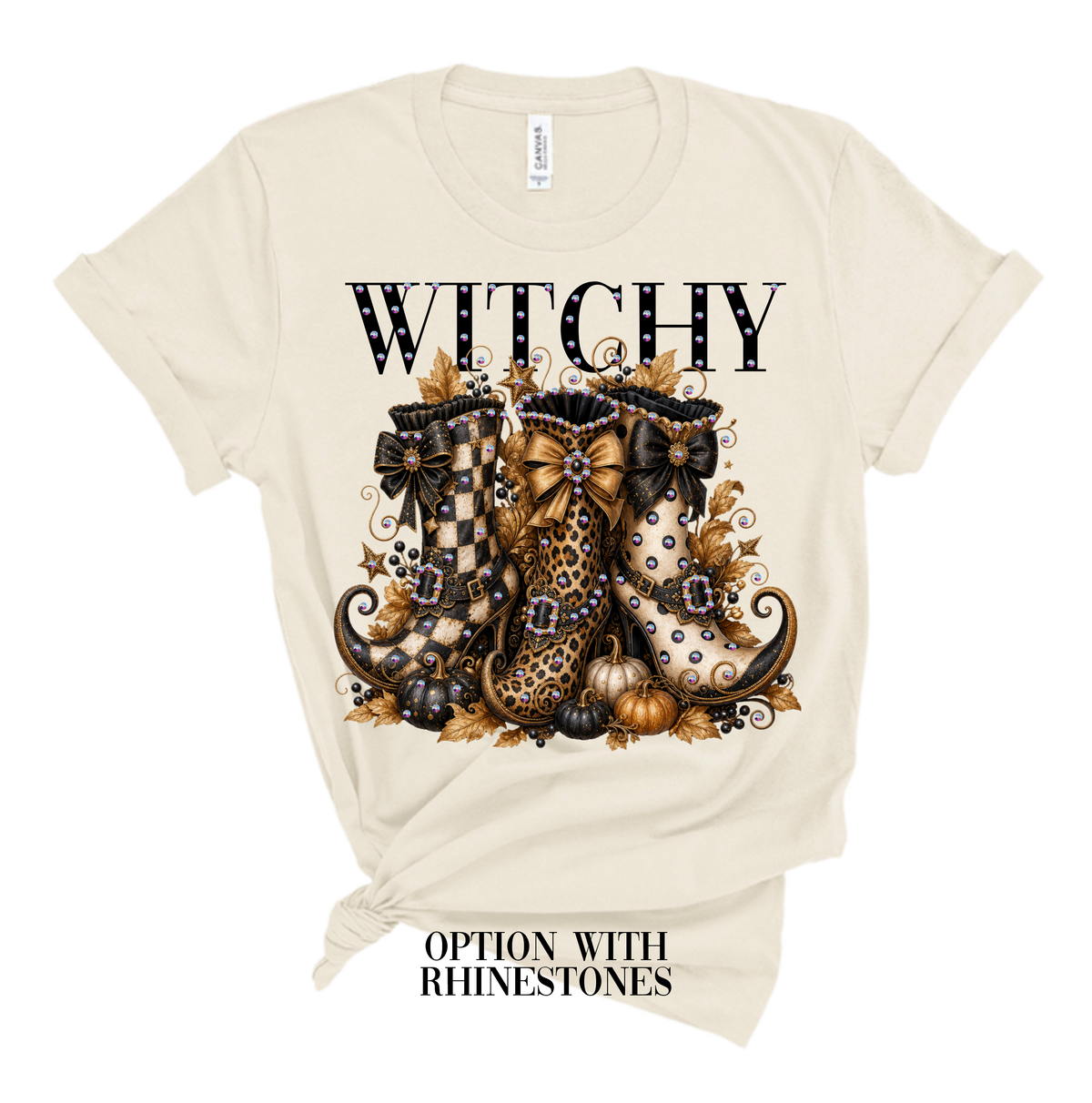 Witchy Boots Blingy Rhinestone Graphic Fall Tee