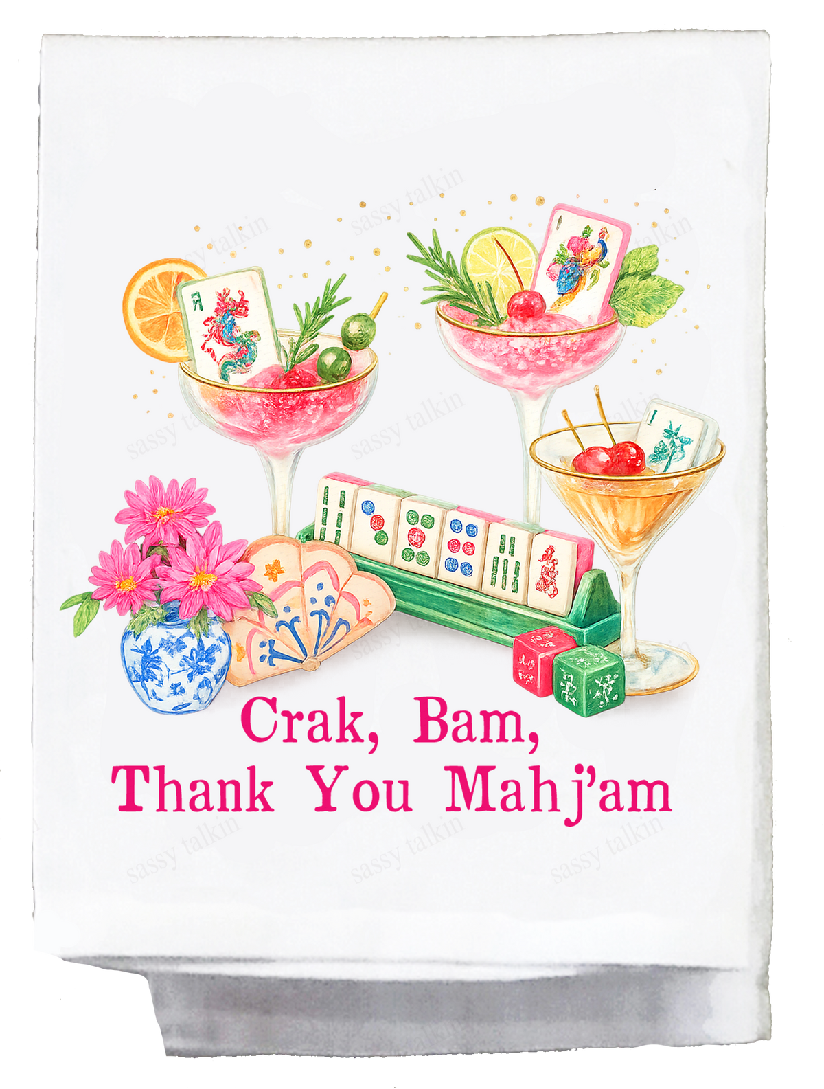 Mahjong, Decorative Towel, Crak, Bam, Thank you Mahj'am