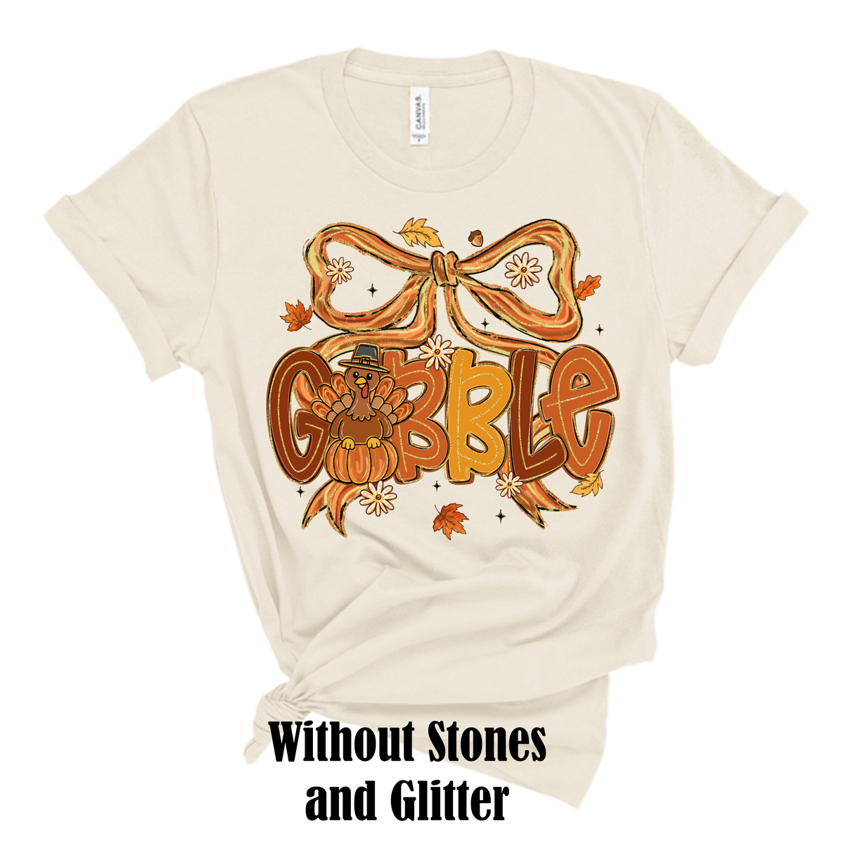 Gobble Bow Blingy Rhinestone Thanksgiving Tee