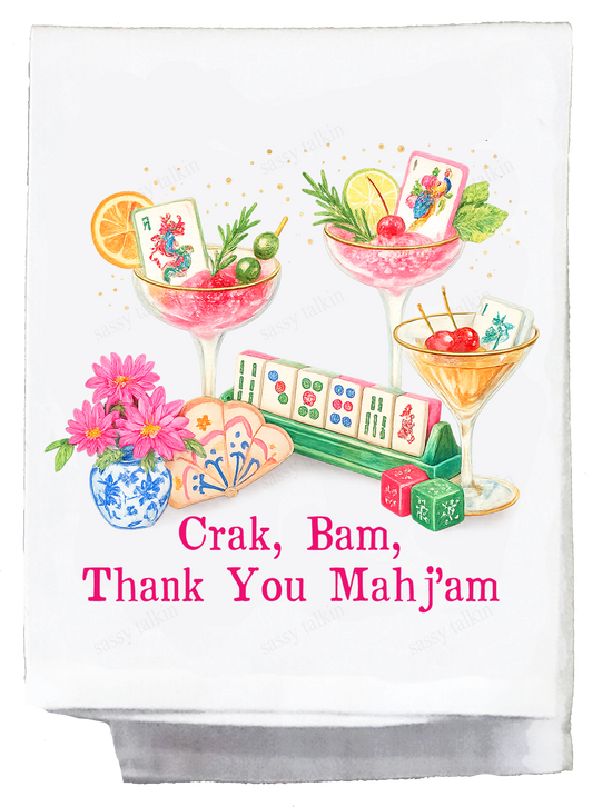 Dish Towel, Mahjong, Crak Bam Thank you Mahj'am