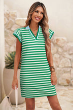 Load image into Gallery viewer, Striped Collar Split Neck Short Dress
