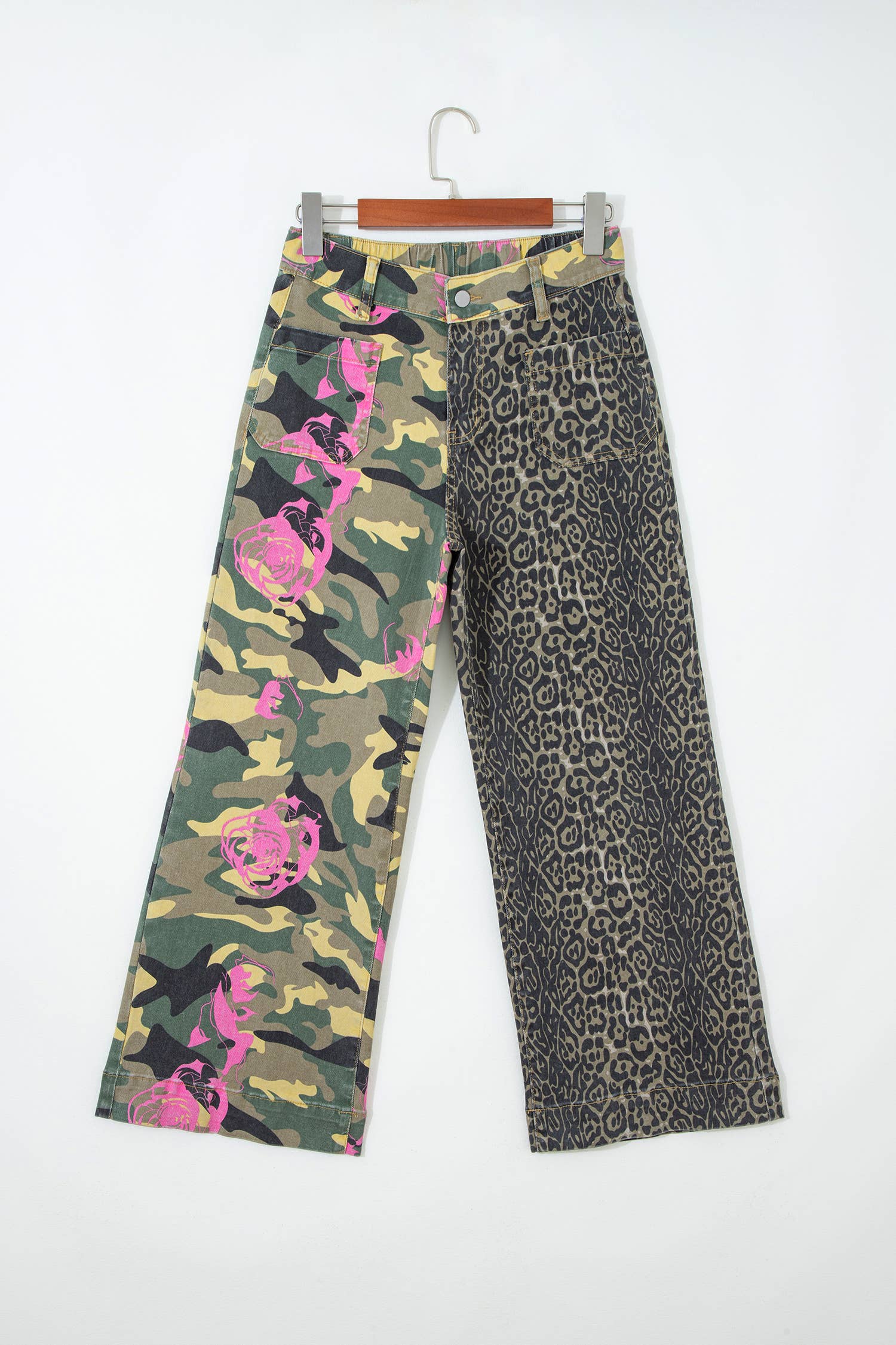 Fashion Leopard Camo Print Wide Leg Jeans