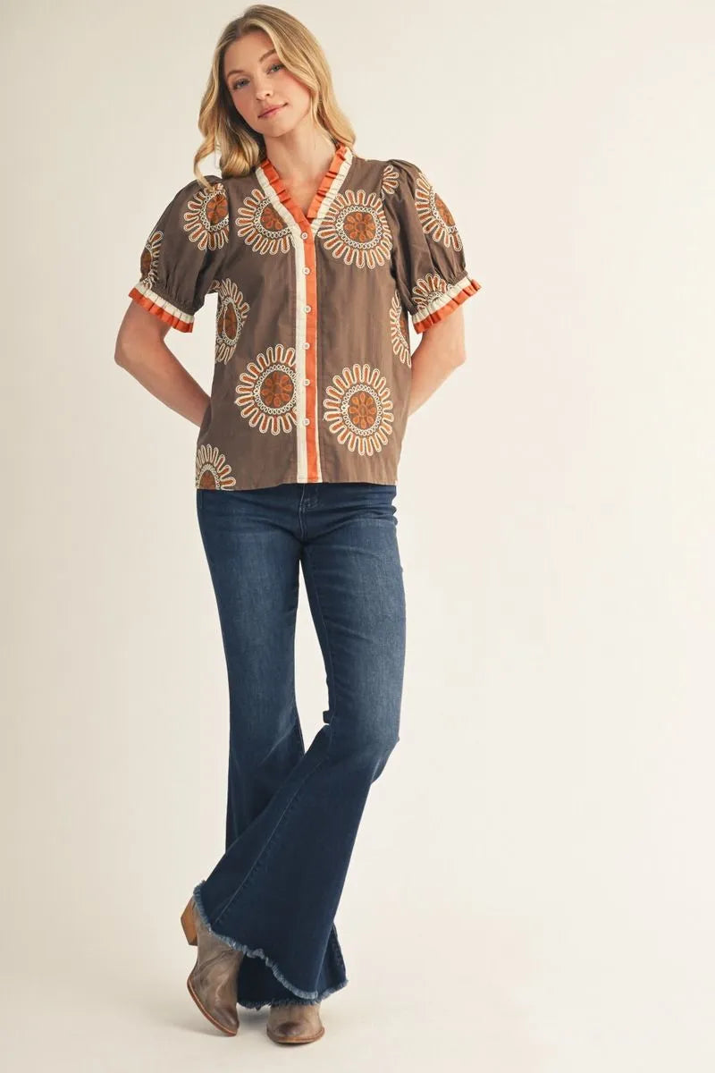 Floral Puff Sleeve Button Down