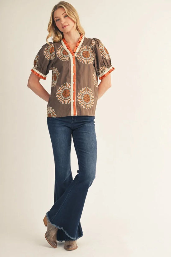 Floral Puff Sleeve Button Down