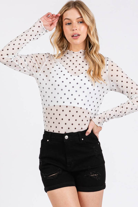 Polka Dot Mesh Long Sleeve Top