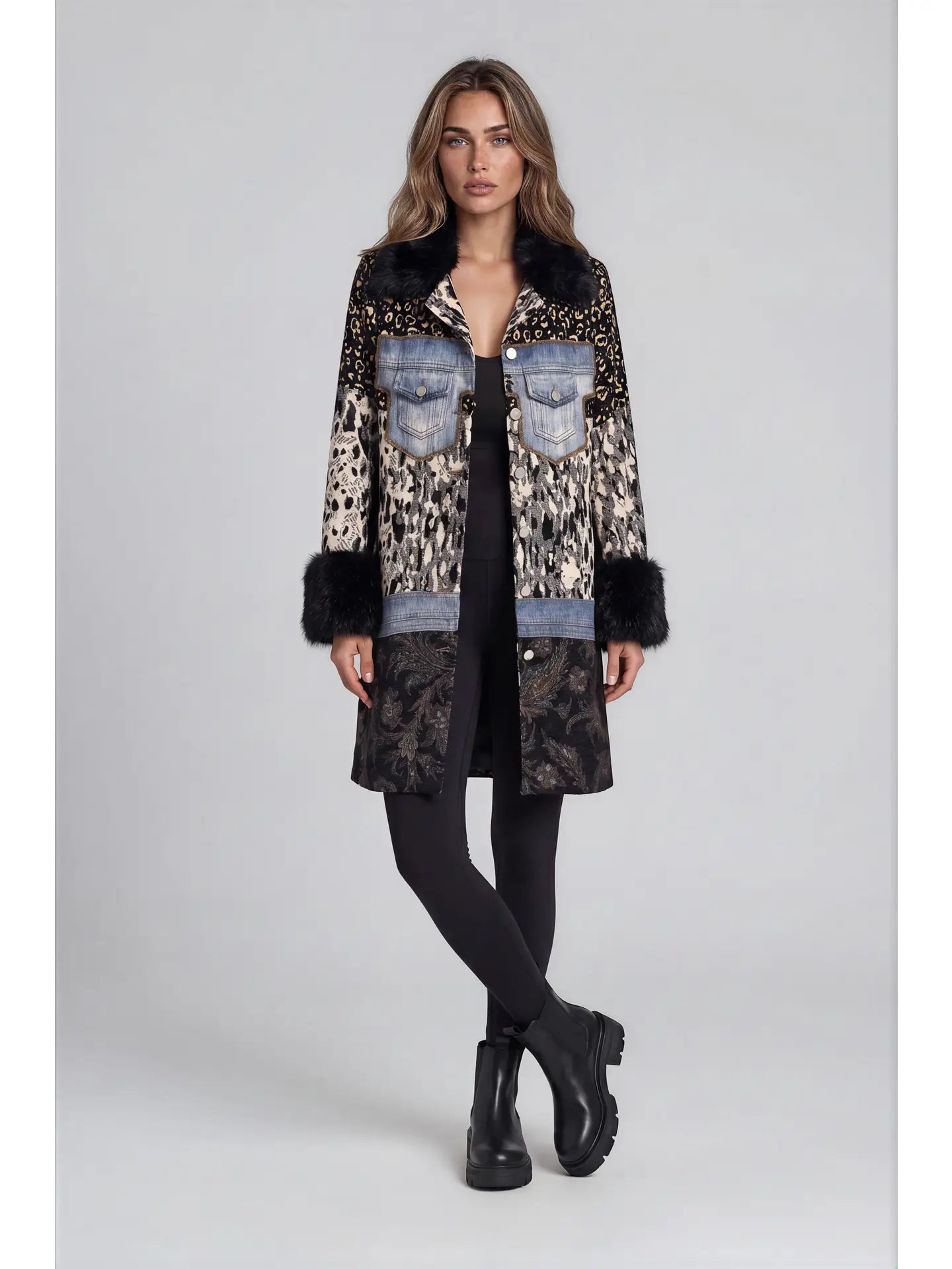 Mixed Media Faux Fur Statement Coat