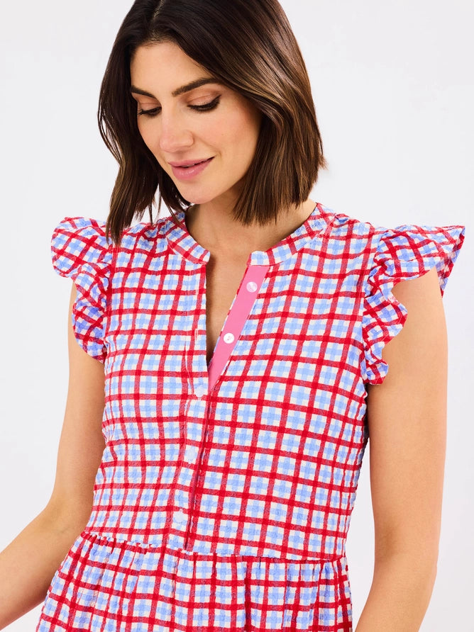 Riley Flutter Sleeve Gingham Dress