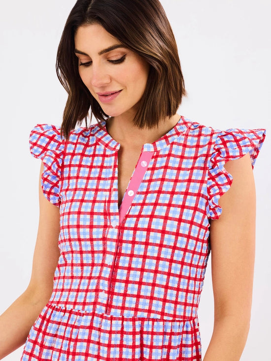 Riley Flutter Sleeve Gingham Dress