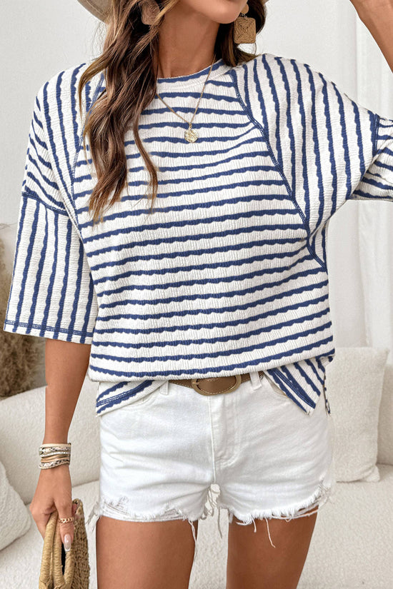 Striped Textured Knit Split Top