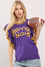 Load image into Gallery viewer, Ruffle Sleeve Varsity Gameday Knit Top
